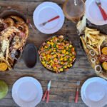 Grilled lobster, whole fried fish and fresh salad at Barraca Vilamar, Parajuru, Ceará