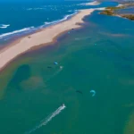 Aerial view of the sandbank and lagoon of Parajuru, the kitesurf spot in Ceará