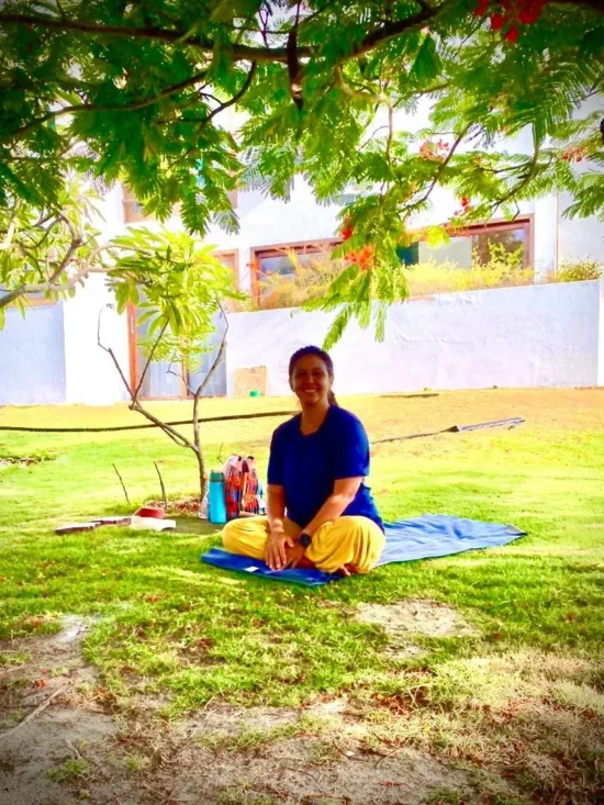 Yoga session in the tropical garden of Caju Knots in Parajuru, Ceara